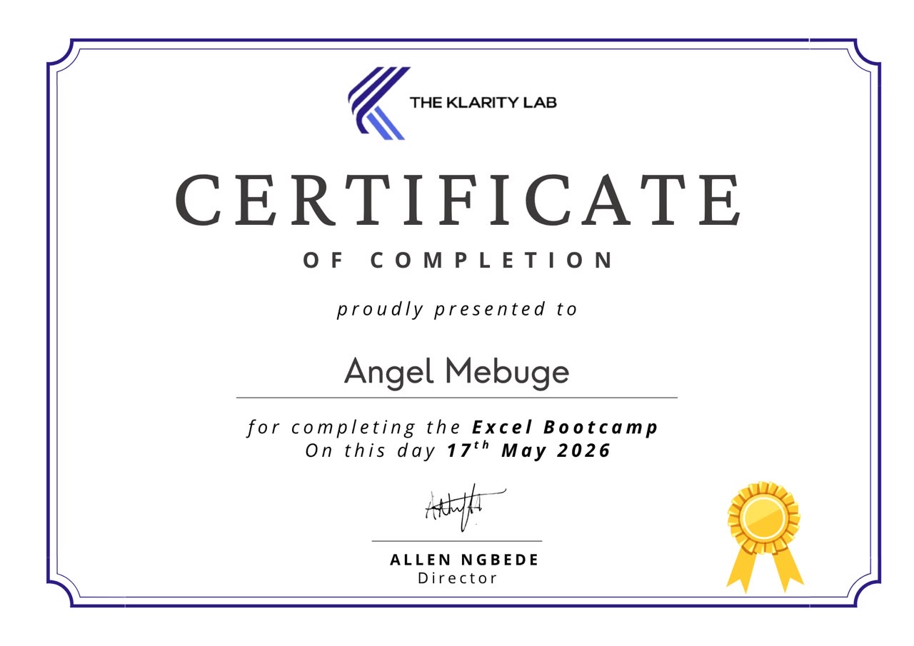 Excel Bootcamp — The Klarity Lab Certificate